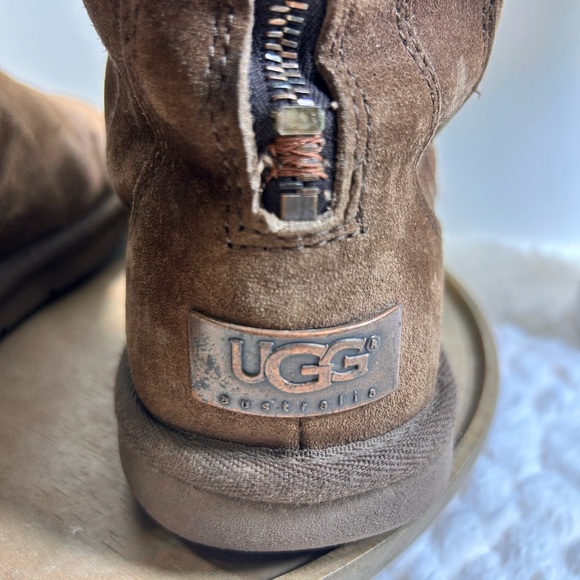 UGG Knightsbridge Brown Suede Shearling Women Size 8 Tall Back Zip Boots - Picture 4 of 15